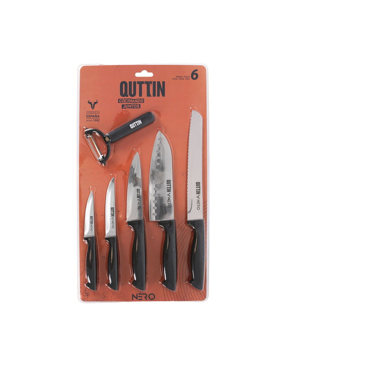 Knife Set Quttin Nero Black 6 Pieces (4 Units)